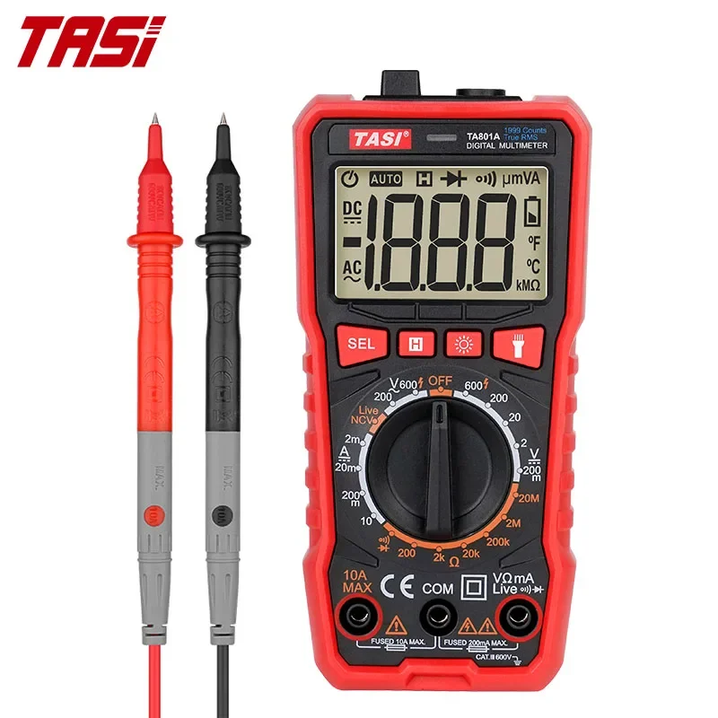 

TASI TA801A/B/C/D Digital Multimeter Mini Smart Ture Rms Ac Dc Ncv Auto Range Digital Multimeters Tester Ohm Hz Voltage Meter