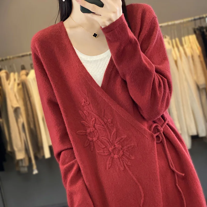 Sweater wanita kasmir panjang kerah berdiri, kemeja dasar wol longgar, Sweater rajut musim gugur dan musim dingin, baru