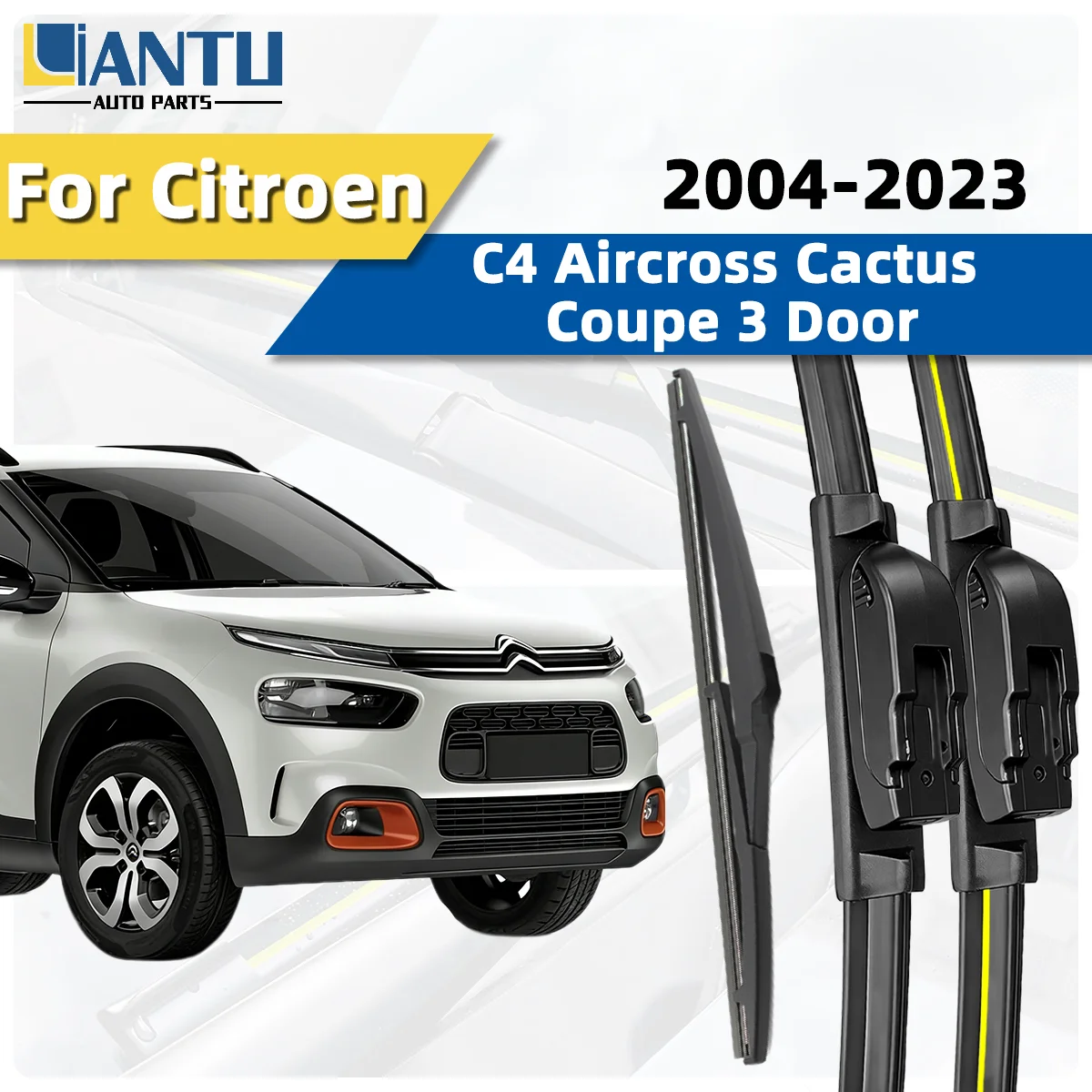 

3PCS Front And Rear Wiper Kit Fit For Citroen C4 Aircross Cactus Coupe 3 Door 2004-2023 Windshield Silent Wiper Car Accessories