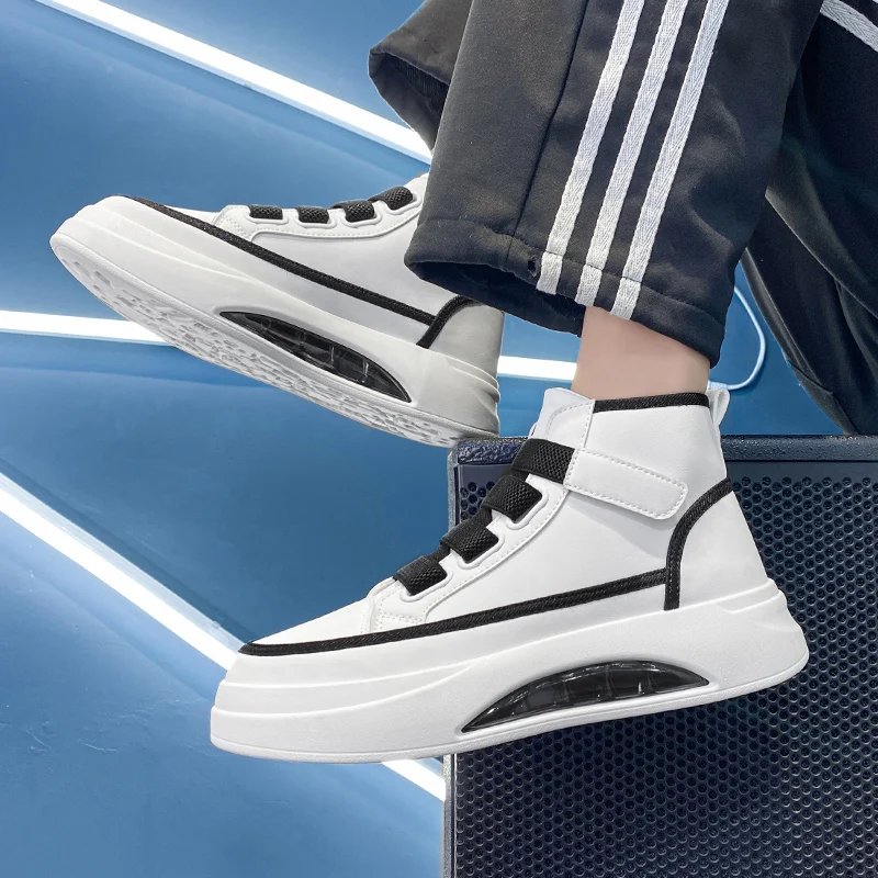 

Мужская обувь с высоким берцем, новинка 2025, осенние белые туфли на толстой подошве, трендовые мужские повседневные универсальные туфли на воздушной подушке