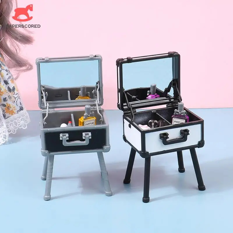 1Set 1:12 Dollhouse Miniature Makeup Box Makeup Mirror Model Home Scene Decoration Doll Pretend Play Furniture Toys Accessories