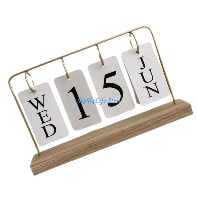 E65E Friendly Reusable Wooden Desktop Date Display Modern Home Office Decoration Sustainable Schedule Planner