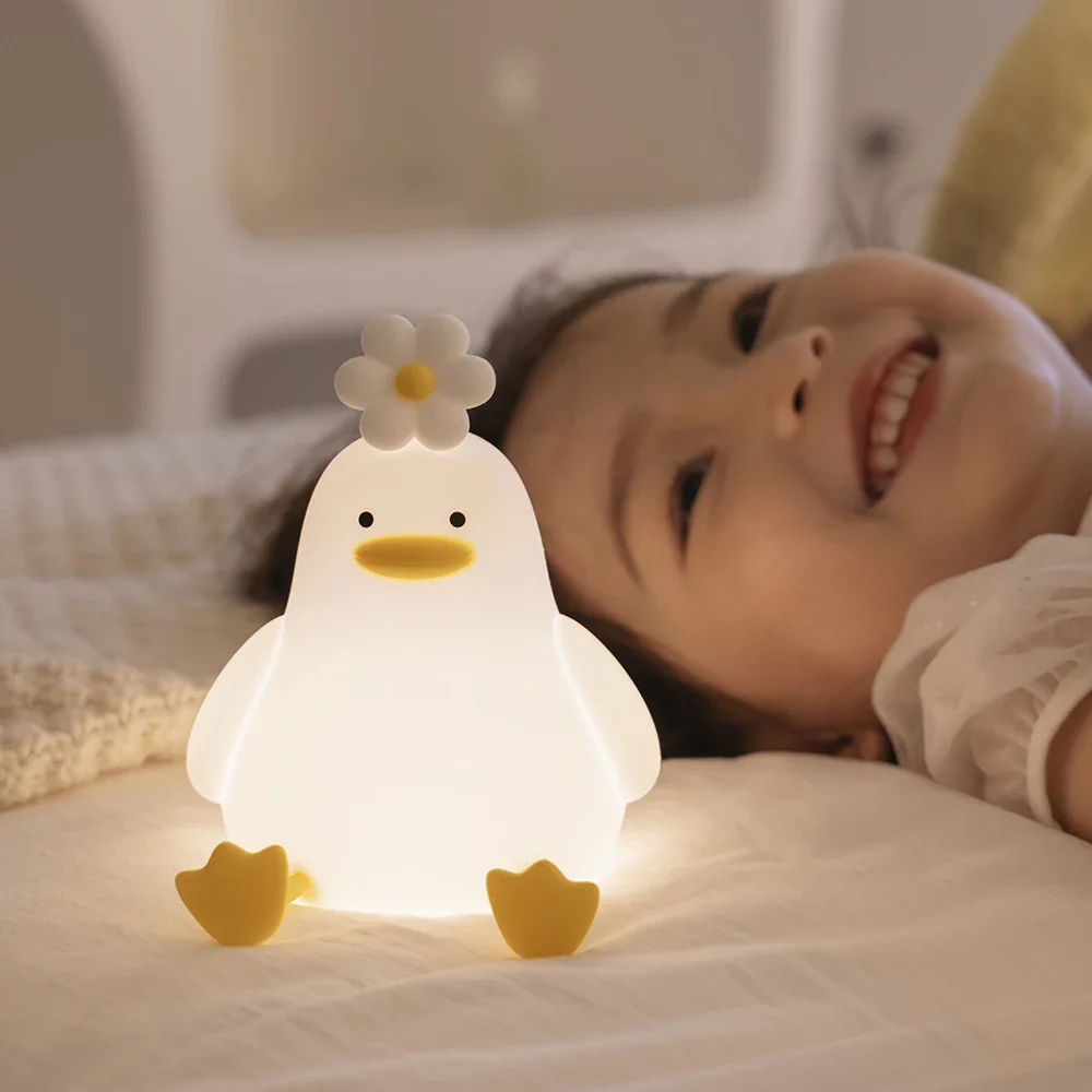 Duck Rechargeable LED Night Light Pat Silicone Lamp Bedside Cartoon Cute Children Nightlights for Home Room Decor Birthday Gift