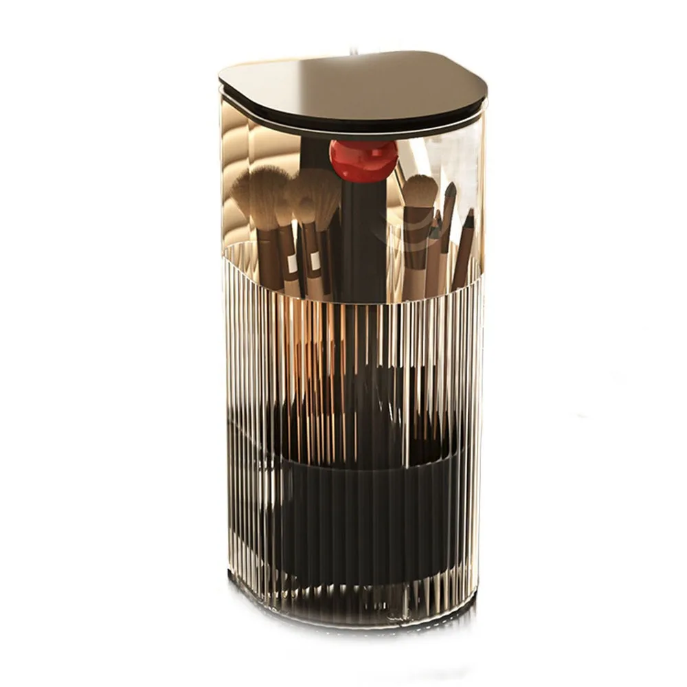 Dustproof Automatic Lifting Makeup Brush Holder with Lid Transparent Makeup Brush Storage Tube Multi-grid Space Saving