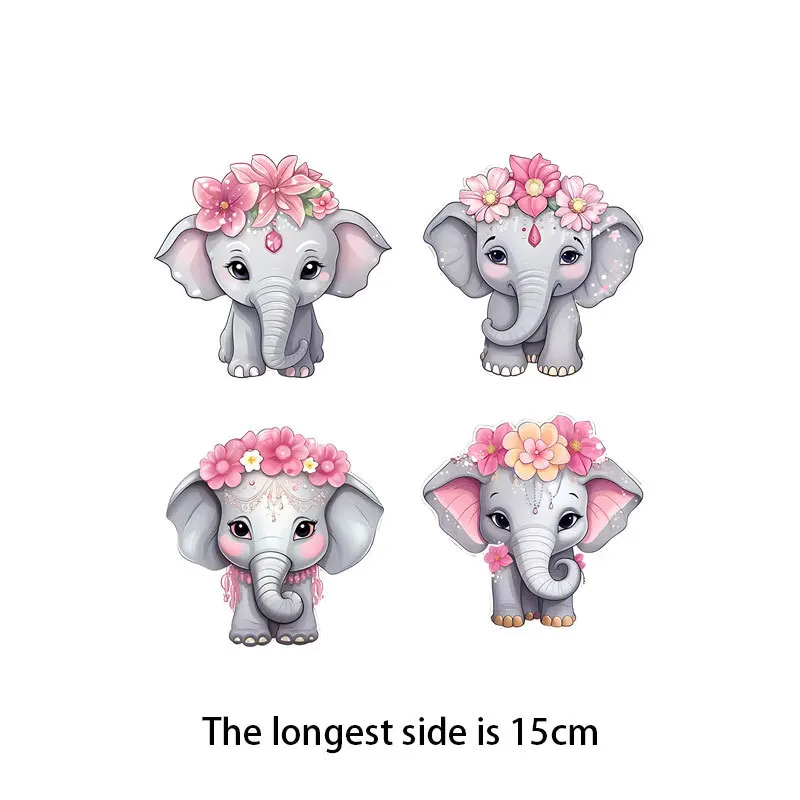 Children\'s clothing stickers cartoon animal Elephant Panda Elf iron heat transfer printing vinyl stickers T-shirt stickers DIY