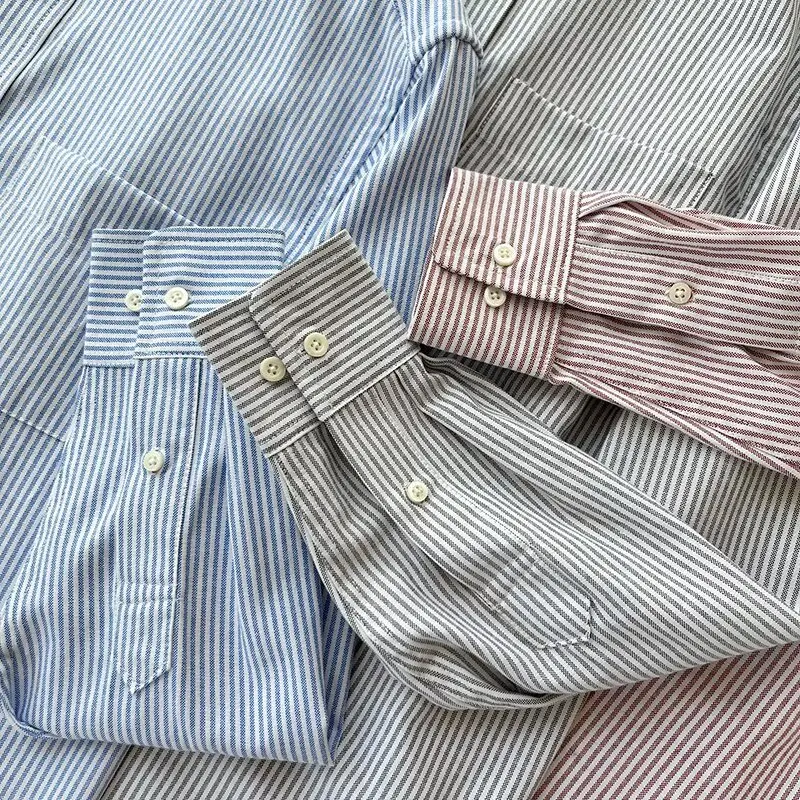 ex Ox Cloth Long Sve Gestreepte Contrasterende Kleur Casual Kraag irt Veelzijdig Woon-werkverkeer irt voor mannen en vrouwen