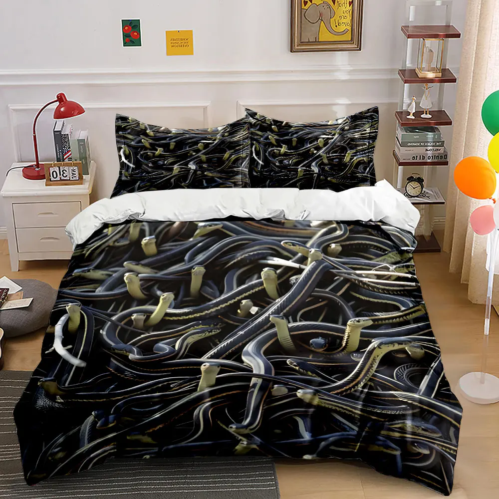 Mass of intertwined black-striped snakes Duvet Cover Set with 3D Printing Design Soft Polyester Bedding Set All-Season Comfort