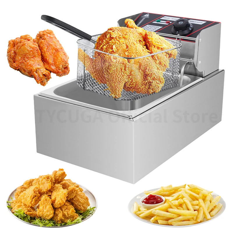 6L Commercial Electric Fryer Stainless Steel Deep Fryer French Fries Chicken Fast-Heating Snack Fried Machine 220V/110V 2500W