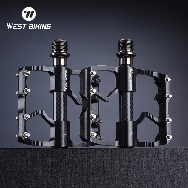 WEST BIKING 3 Bearings Pedals Carbon MTB Road Bicycle Flat Pedal Anti-slip Ultralight Aluminum Alloy Pedal Road Bike Accessories