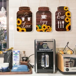 Rustic Mason Jar Wooden Sign Wall Decor for Kitchen and Dining Room Eat Drink Life Is Sweet and Love Sign with Vintage Style