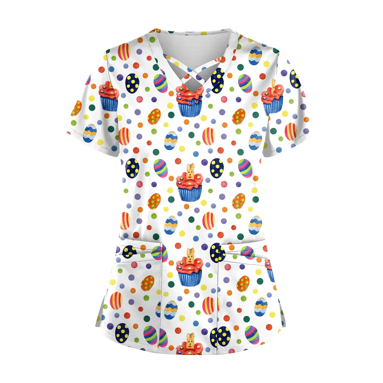 

Nurse Working Uniform Women Working Scrubs Short Sleeve Animal Print Blouse Nurse Overalls Nursing Uniform Workwear Accessories