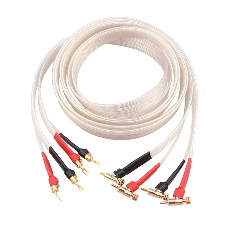 Pair HiFi Audio Speaker Wire OCC Silver Plated Amplifier Horn Cable Gun Type Banana & Spade Plug