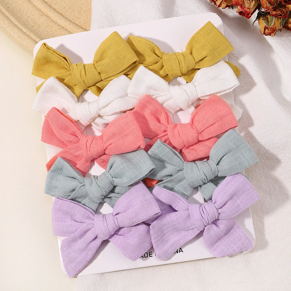 10 Pcs Solid Color Cotton Hair Bows Hair Clips for Baby Girls Boutique Hairpins Barrettes Headwear Hair Acesssories Wholesale