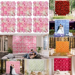 6PCS 3D Artificial Flowers Wall Panel Flower Backdrop Roses hydrangea for Party Wedding Bridal Shower Outdoor Home Decoration