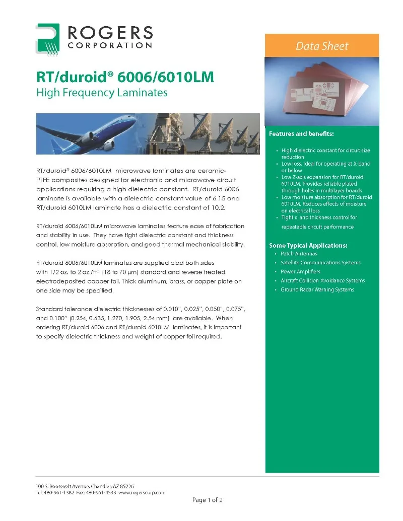 Custom Rogers RT6010LM High Frequency Processing Board, 10.2 Dielectric Constant 6010.2LM Copper Clad Laminate PCB