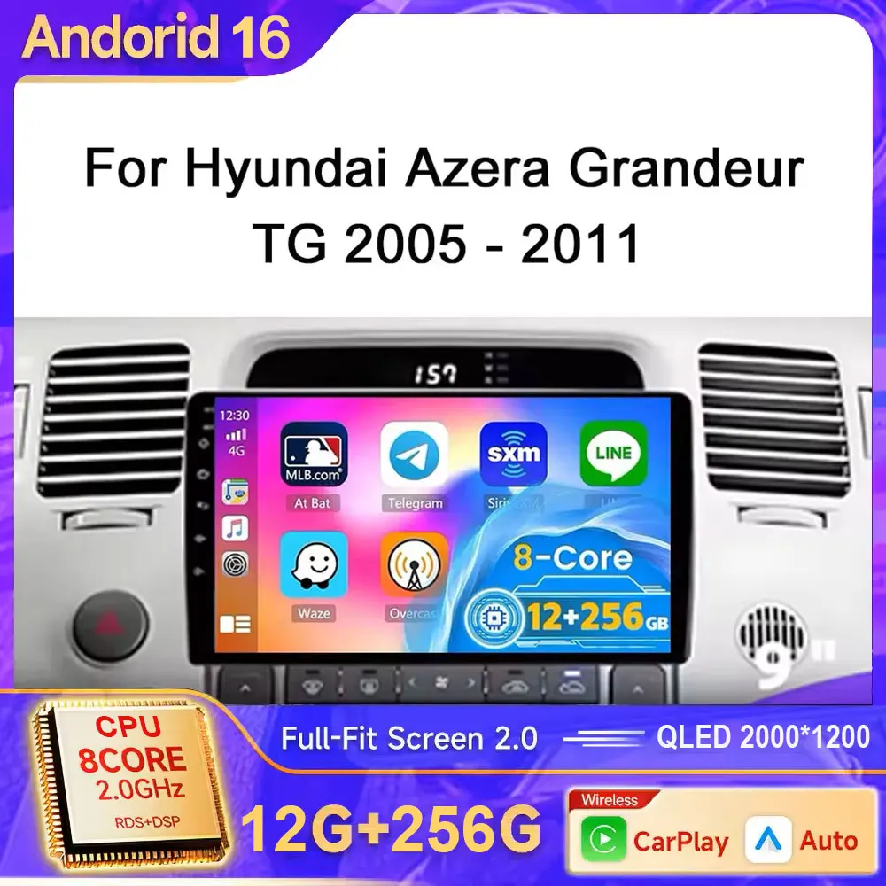 Android 16 Carplay Auto Car Radio For Hyundai Azera Grandeur TG 2005 - 2011 GPS Recorder Multimedia Player No 2din DVD HDR 5G