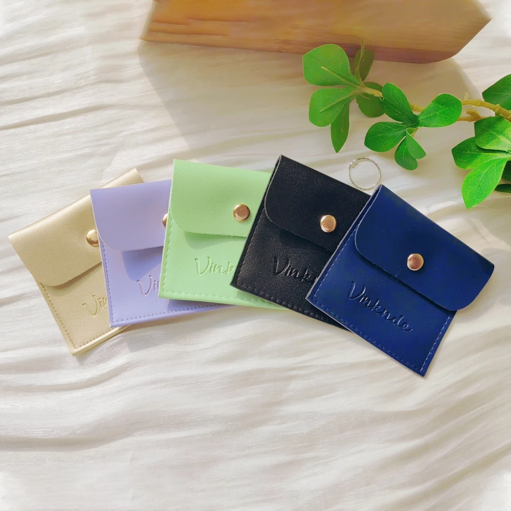 Fashion Jewelry Packaging Bags Custom Logo Necklace Ring Earring Bag Snap Button Envelope Flip Leather PU Wedding Gift Pouches