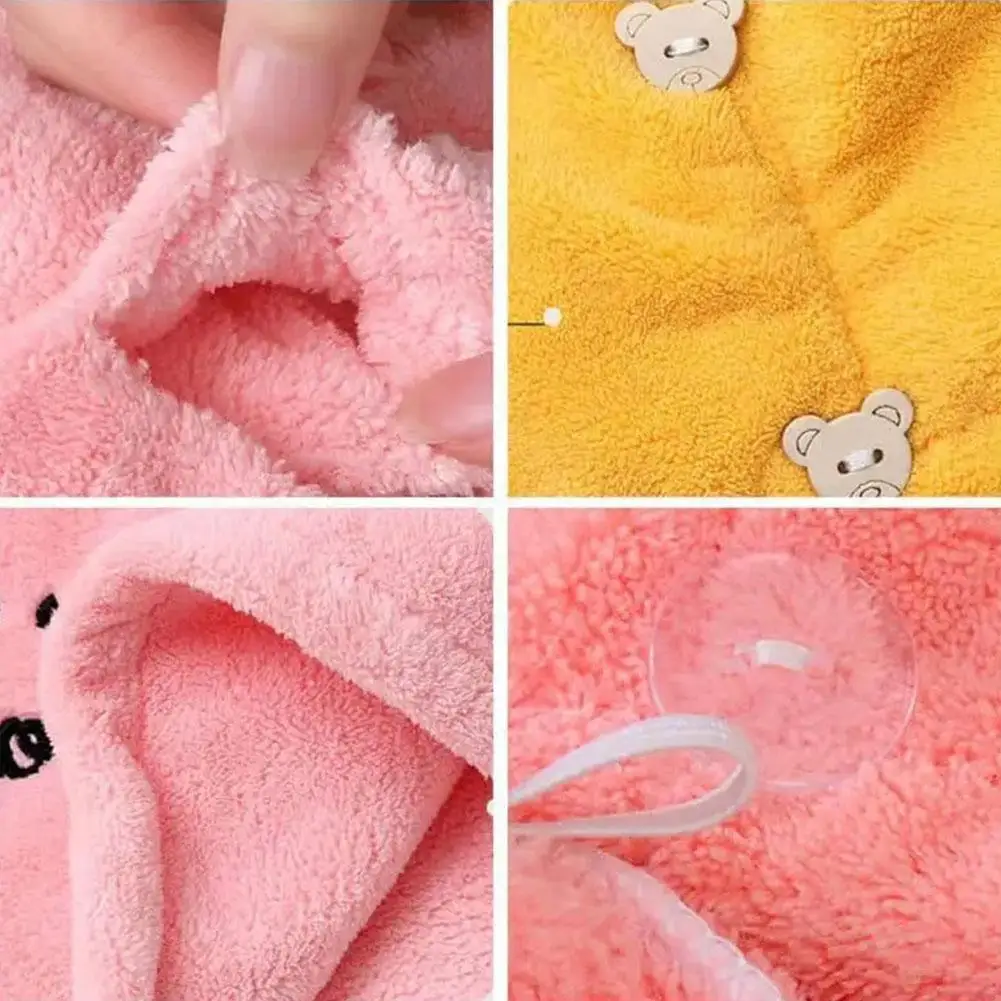 Toalla de pelo seco de terciopelo Coral para mujer, gorro de ducha engrosado absorbente, bordado de animales lindos, Toalla de baño de secado rápido