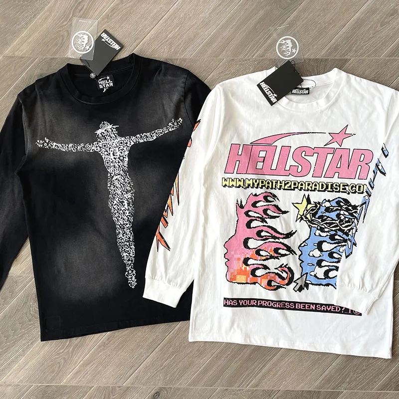 

Hellstar Studios Brain Helmet Classic Long Sve T-irt Worn-In Waed Vintage Sle round Ne Youth Faion Autumn 2023