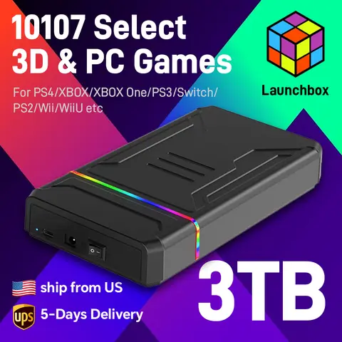 JMachen 3T Game HDD Launchbox Retro Game Console for XBOX/PS4/Switch/PS3/PS2/PS1/WiiU/Wii with 10107 Games for Windows PC/Laptop