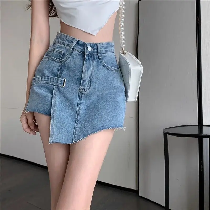 

Denim Short Culottes With Irregular Misaligned Raw Edges, Slim Design And High Waist 2024 Summer New Style For Sexy Hot Girls