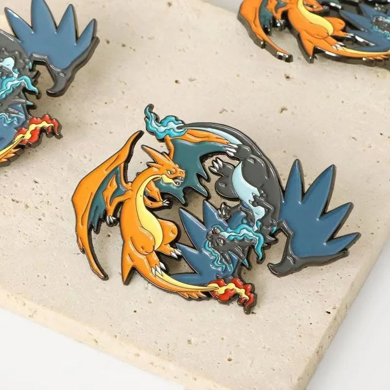

Fire-breathing Dragon Metal Brooch Badge, Pokemon Cartoon Cute Japanese Anime Game Figurine Model Gift Back To School Anime Toys