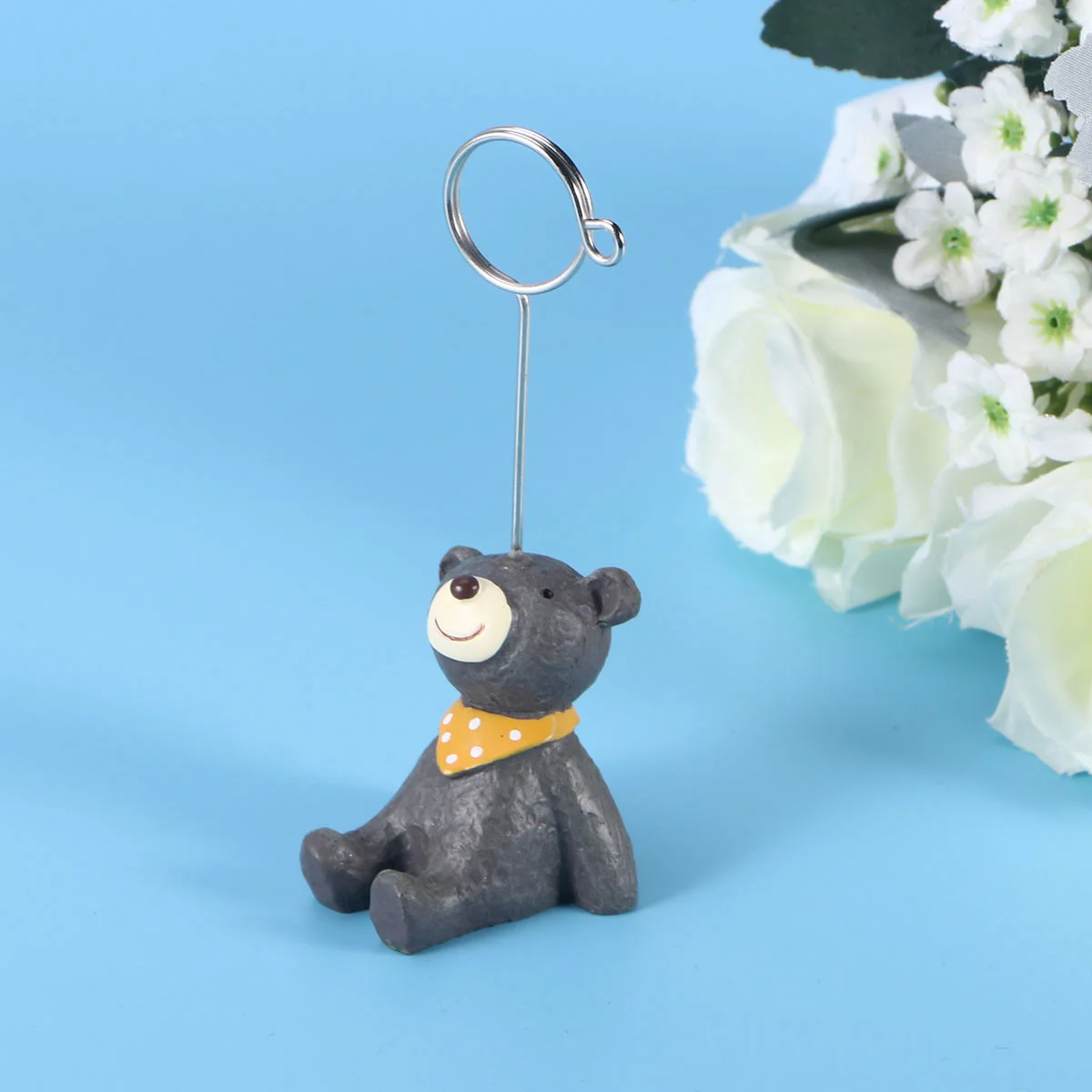 

Resin Message Folder Little Bear Dark Gray Animal Display Board Photo Clip Desktop Ornament Cartoon Note Holder for Wedding