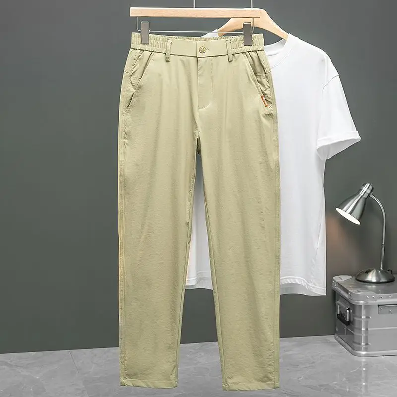 Autumn 2026 New Thin Business Casual Pants 2026 Middle-aged Young Men's Slim Straight Solid Color Khaki Cargo Trousers Men