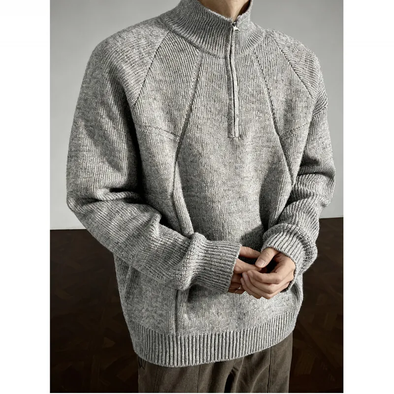 Winter Stand Up Collar Sweater Men Warm Casual Knitted Pullover Men Korean Loose Long Sleeved Sweater Mens Jumper Clothes