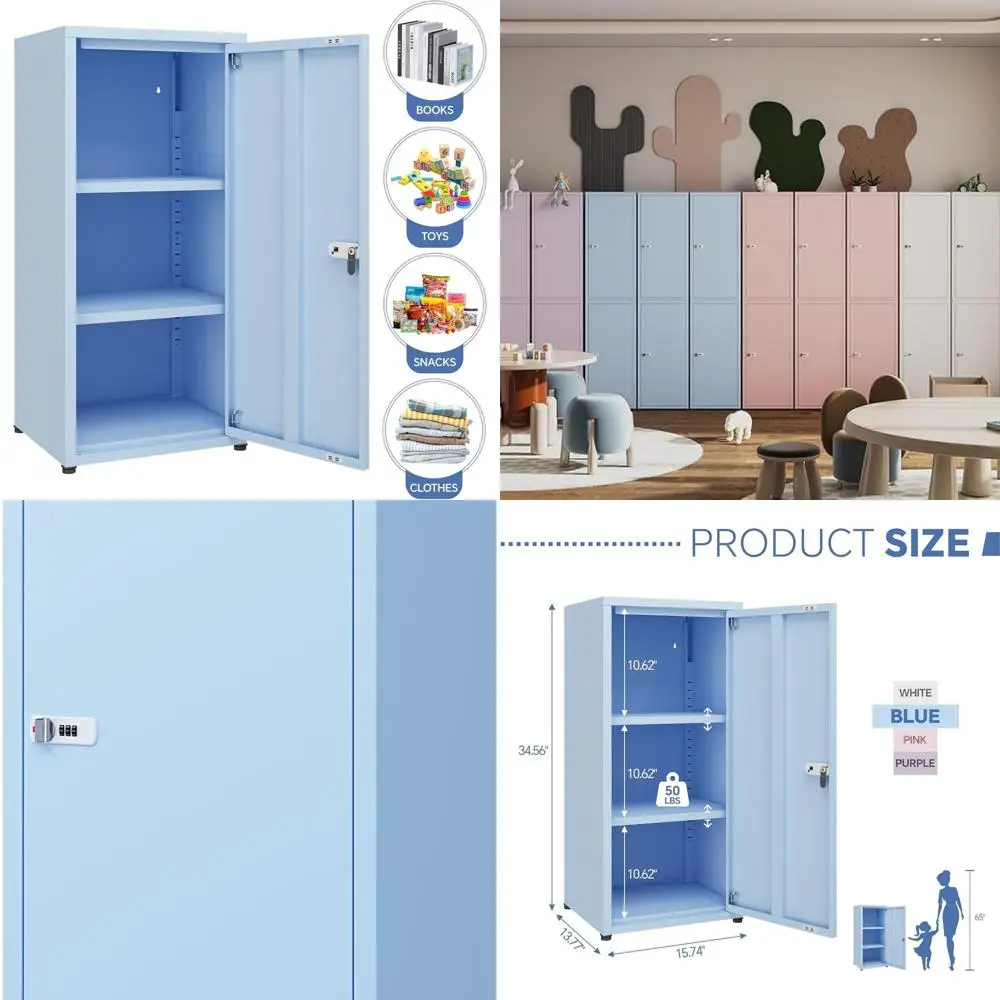 

Blue Single-Door Metal Locker with Lockable Storage and Shelves for Home, School, and Kindergarten Use