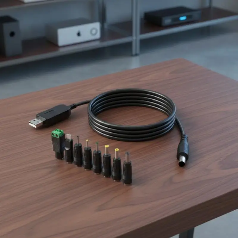 9Pcs USB A To DC Boost Cable, USB To 5/9/12V DC Power Cable With Adapters, USB To DC Jack Connector Power Supply Adapter