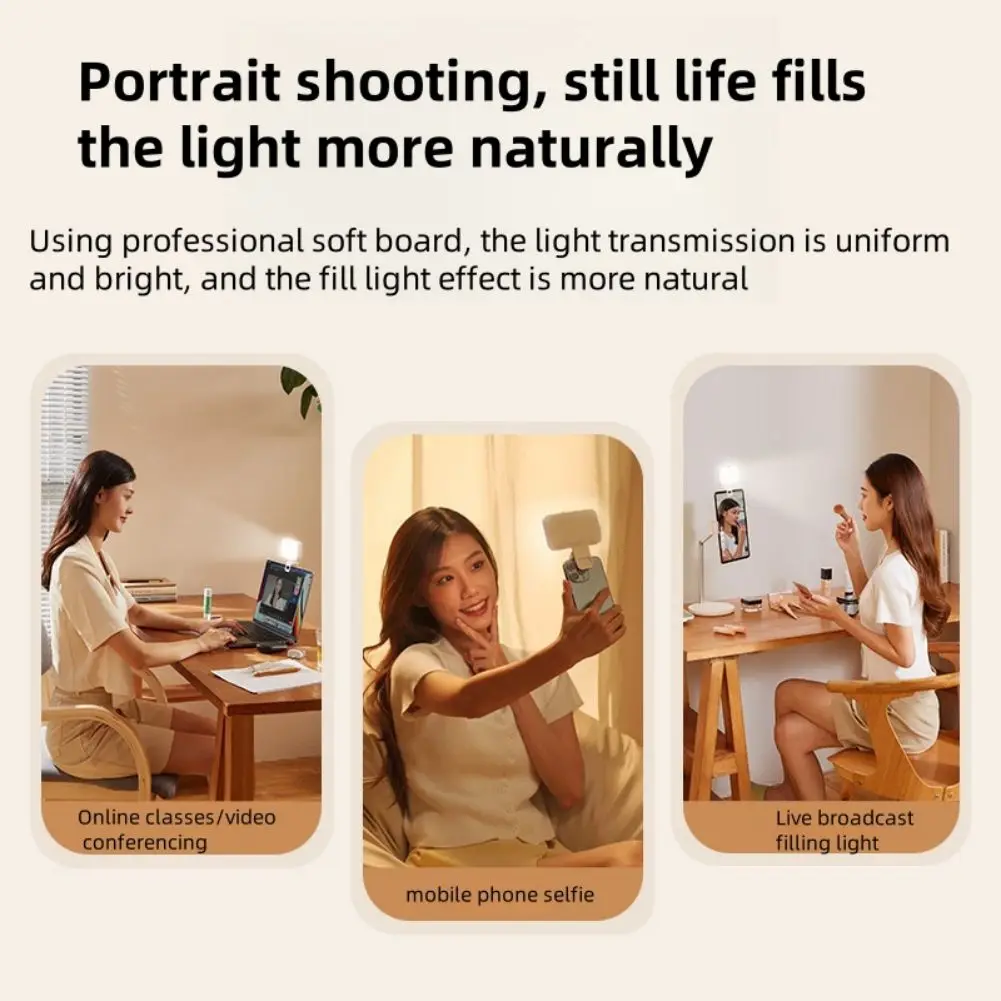 LED Clip-On Video Light For Phone 5 Brightness Levels + 3 Color Modes 360° Adjustable Lamp For Selfies Zoom Calls Makeup