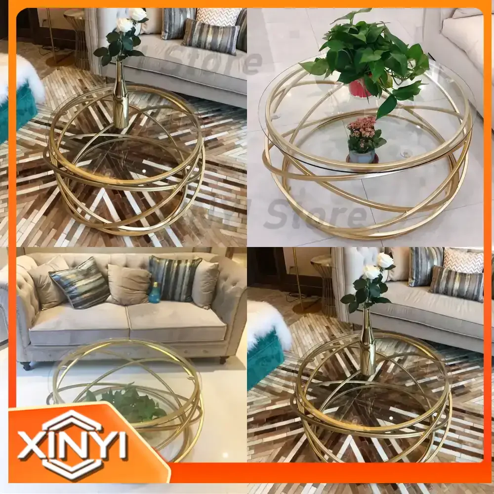 Modern Tempered Glass Coffee Table for Home Furniture Living Room Circular Iron Art Console Table Nordic Dining Tables