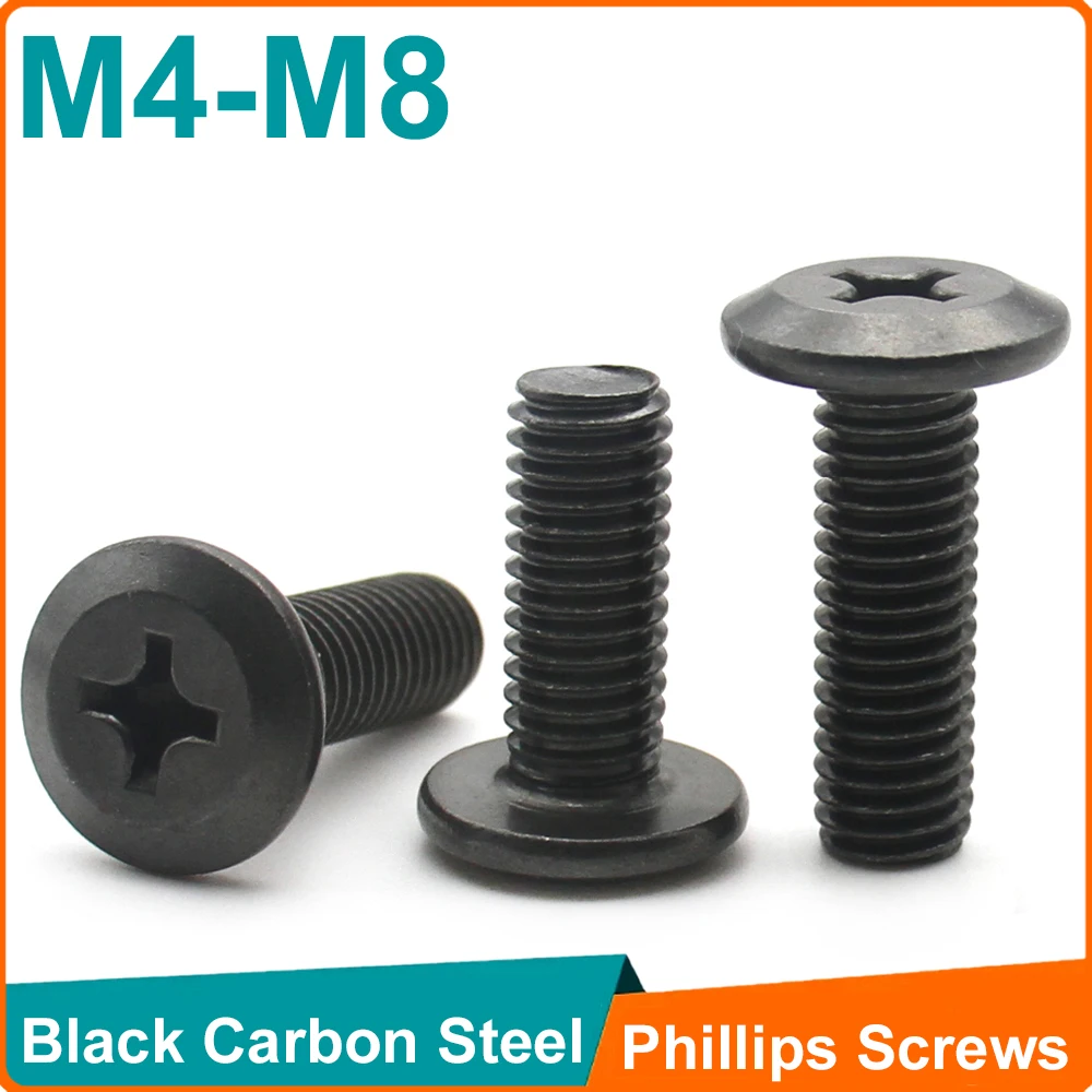 M4 M5 M6 M8 Черные винты из углеродистой стали с крестообразным шлицем и плоской головкой Болты для мебели с потайной головкой Большие крепежные детали для шкафа с цилиндрической головкой