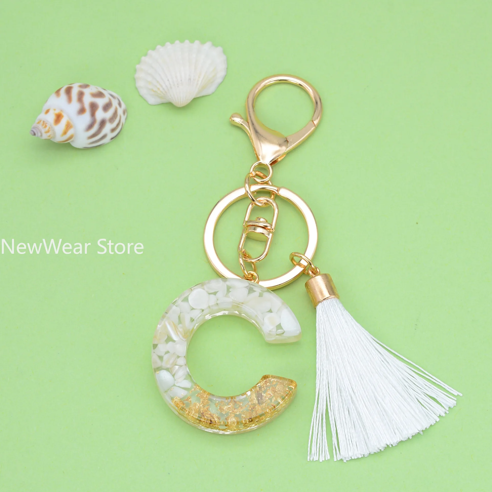 Exquisite white Glazed Stone A to Z Resin Keychain 26 Initials Butterfly Tassel Pendant Keyring for Women Men Car Key HolderGift