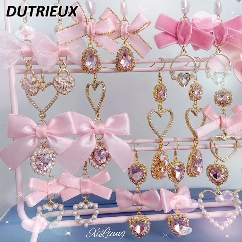 Fashion Jewelry Japanese Style Women\'s Accessories Sweet Cute Ear Clip Girl Lolita Earring Delicate Heart Bow Clip Earrings