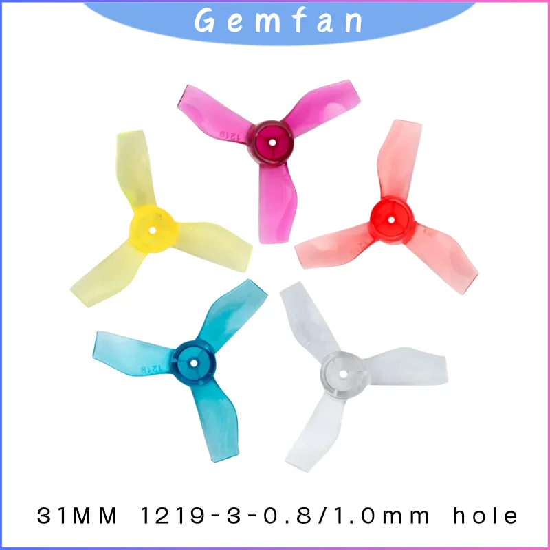 

GEMFAN 1219 3-лопастной пропеллер 31 мм, 0,8 мм/1 мм, отверстие вала по часовой стрелке/против часовой стрелки для двигателя 0703-1103 - FPV RC Drone Прочный реквизит для ПК (4 пары)