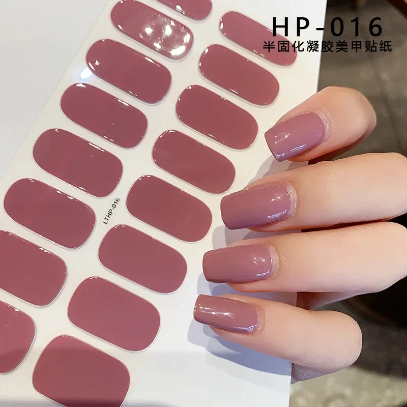 16 Tipps UV Semi-Härtete Gel Nagel Wraps Aufkleber 5D Reine Farbe Volle Abdeckung UV Lampe Gel Aufkleber Langlebige Nagel verlängerung Patch Streifen