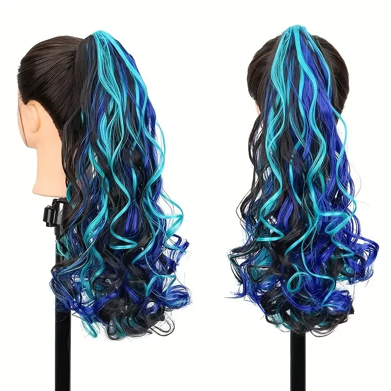 شعر مستعار سيدة عالية ذيل حصان كبير مخلب كليب ملون أومبير مجعد الاصطناعية عالية ذيل حصان ملون جديلة شعر مستعار الملحقات