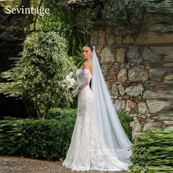 Sevintage Sexy Lace Mermaid Wedding Dresses Sweetheart Button Back Bridal Gowns With Sleeves Train Bride Dresses Customized 2025