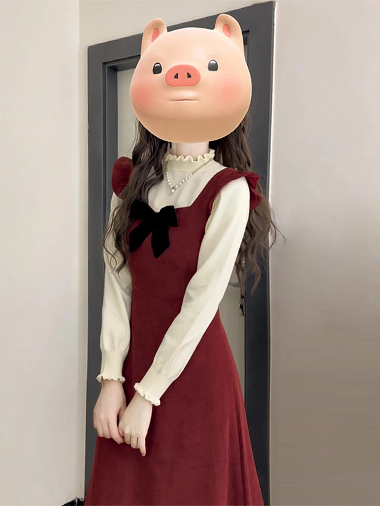 

Новинка! Красный женский осенне-зимний комплект из двух предметов: длинный жилет и юбка с завязками на высокой талии из полиэстера.