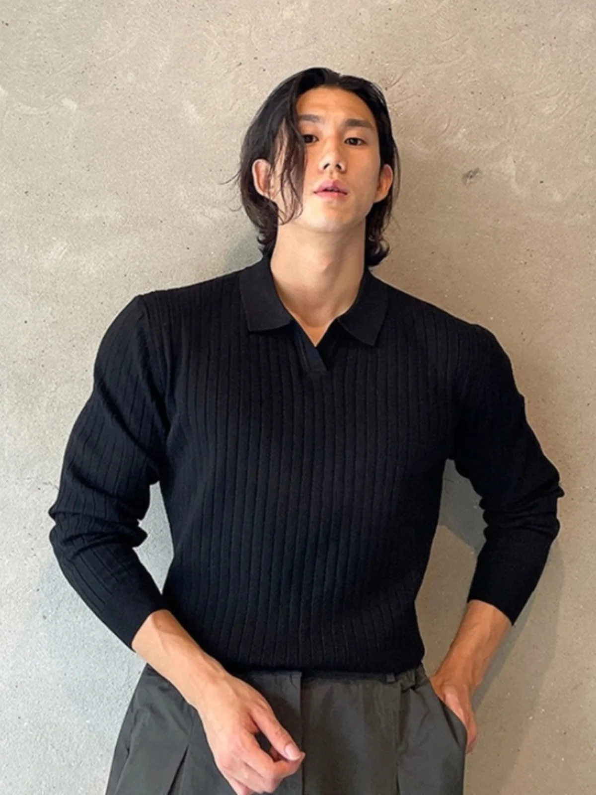 

Dongda Gate Spring Autumn New Sle Lightweight Luxury irt Long Sve Knitted Slim Fit Collar Elastic Texture T-irt