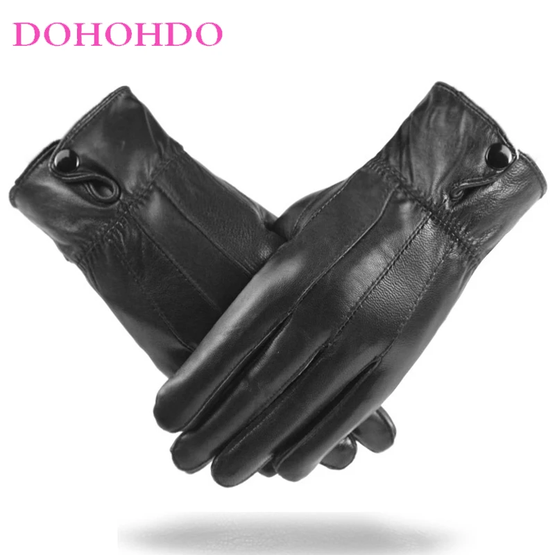 

Black Leather Gloves Winter Cycling Driving Men Women Cycling Motorcycle Gloves Windproof Warm Velvet Padded Sheepskin Gloves