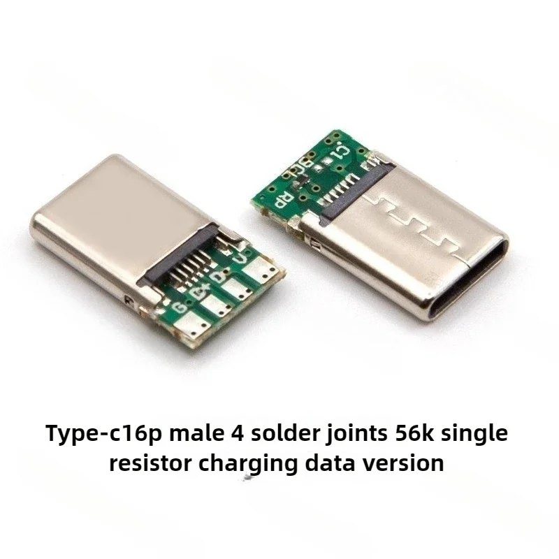 5/10pcs 16P/24P USB C Male Connector, USB 3.1 Type-C Plug with PCB Solder Line Interface Four Solder Dot