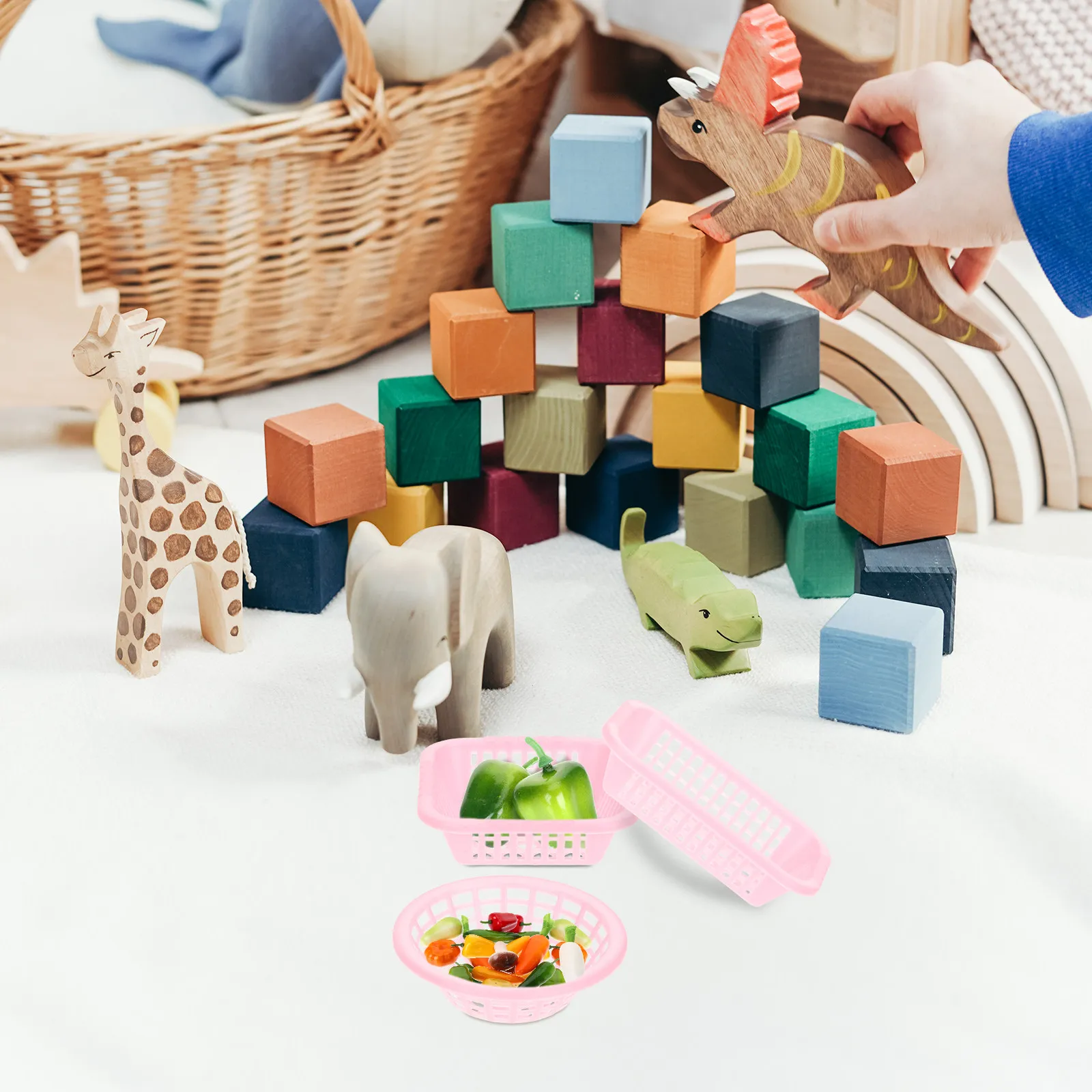 

6Pcs Miniature Vegetable Washing Basket Set Smooth Surface Premium Material Kids Hands-on Development Bedroom Living Room Office