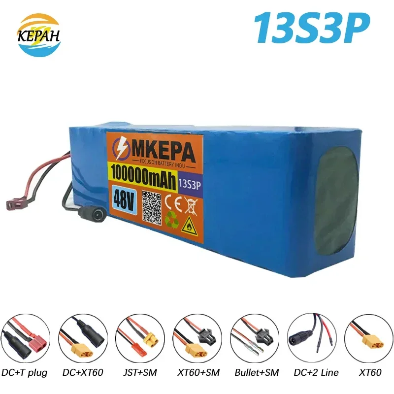 

100Ah Li-ion Battery Pack, 13S3P 48V 18650 Lithium Battery, XT60/DC, Used For Scooters and Bicycles, 13S3P Battery Pack 54.6V