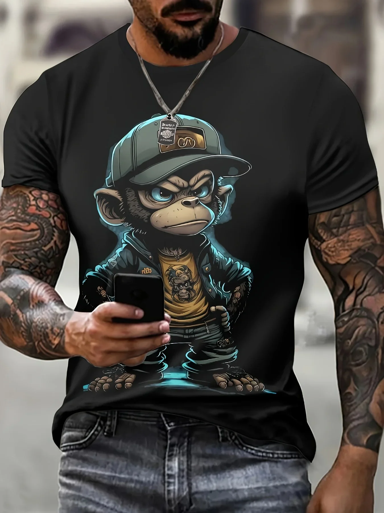Hip-Hop Affen-Muster Bedruckte T-Shirts O-Ausschnitt Kurzarm-Oberteil Designer-Kleidung Herren Affen-Print Kleidung Herren Designer T-Shirts