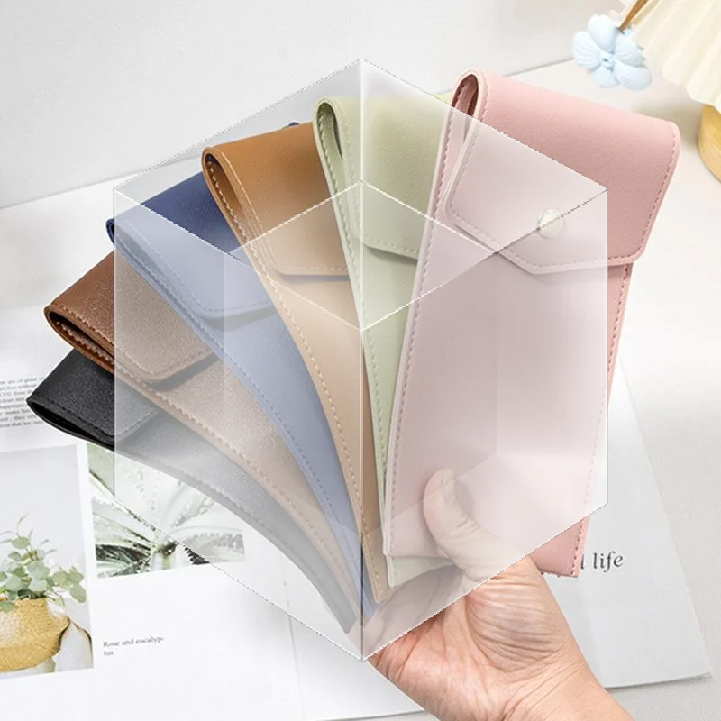 Faux Leather Pencil Case Large Capacity Multi-Slot Pen Pouch Pure Stationery Organizer Pen Protective Bag For School Office