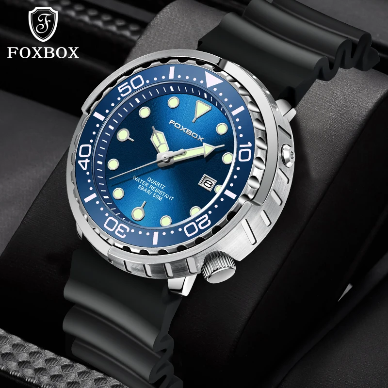 Foxbox Top Marke Mode Taucher Uhr Männer 50atm wasserdichte Datum Uhr Sport uhren Herren Quarz Armbanduhr Relogio Masculino