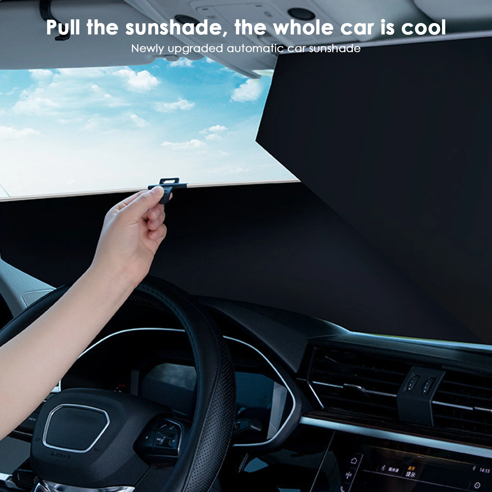 Automatic Retractable Windshield Curtain for Car Windscreen Sun Shade Front Window Full Cover Summer Anti-UV Auto Sun Protection